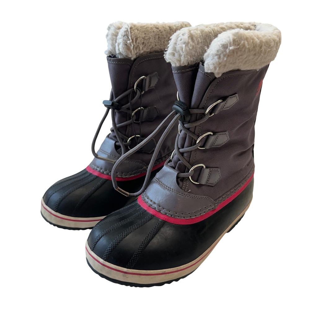 Sorel Waterproof Winter Snow Boots Faux Fur Trim Lace‎ Up Gray Pink Women Size 5